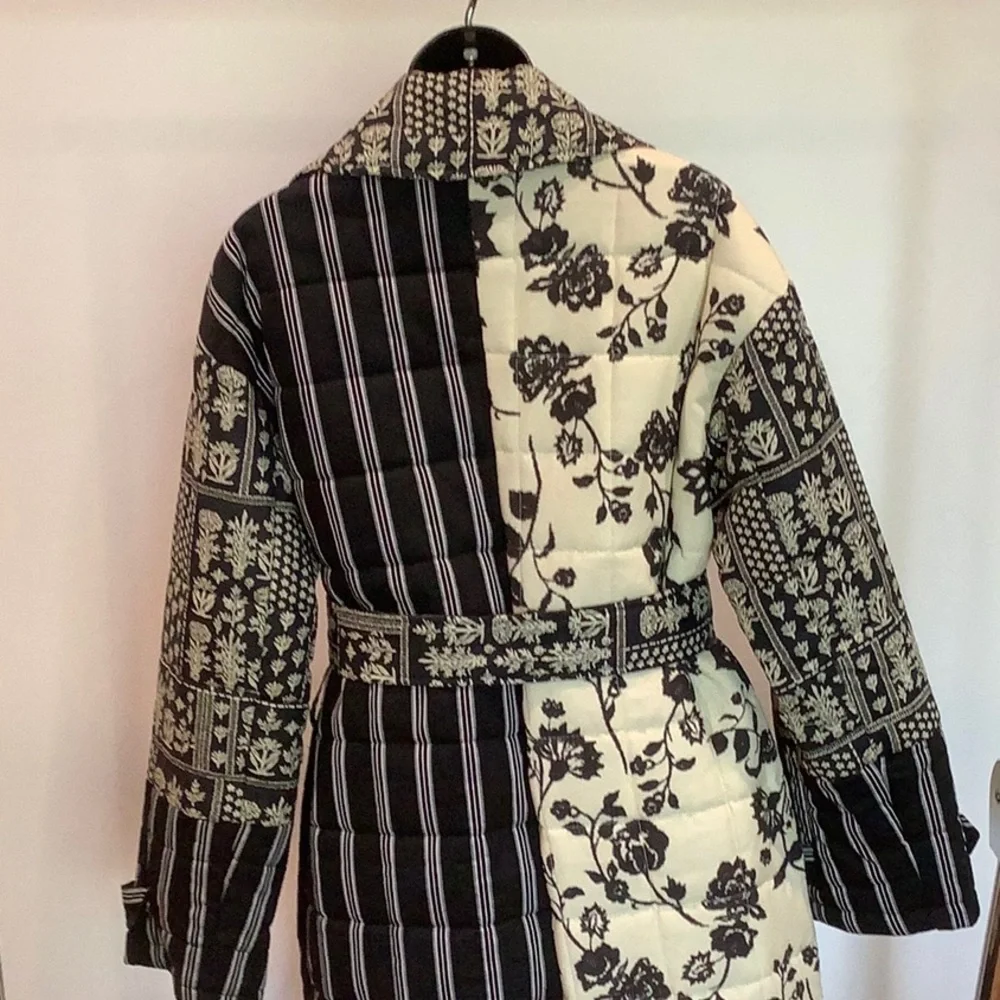 NWT Avec Les Filles Wool/Cotton Blend Mixed Print Quilted Coat, Snap Closure - Picture 13 of 15